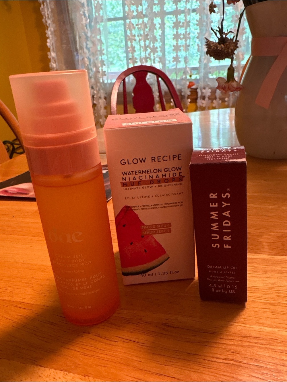 IPSY Reselling Glow Recipe Watermelon Glow Highlighter Drops, Daw Mist, Lip oil